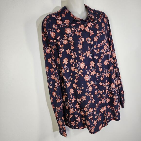 Orvis Silk Shirt S Blue Floral Long Sleeve Button Lightweight Preppy Coastal - Picture 4 of 11